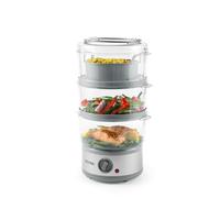 Petra Cuiseur à Vapeur 3 niveaux 500W, Grande capacité 7.5L, 3 paniers, 1 panier cuiseur de riz, Minuteur 60 Minutes, Sans BPA pour cuisson, légumes, poissons, Design rangement compact, Garantie 3 ans