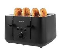 Petra Grille Pain 4 Tranches 1850W Double, Style Smeg/Russell Hobbs Inox & Noir, Toaster 2 Chambres avec 7 Niveaux, Fonctions Décongélation/Réchauffage, Anti-Bourrage