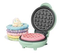 Petra Mini Gaufrier Rond, Machine à Gaufres Électrique Antiadhésif 550W, Plaque de 11.5 cm, Design Compact avec Voyants Lumineux, Gaufrier Vert Pastel, Idéal pour Petit-Déjeuner et Goûter Familial