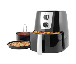 Petra PT5175VDEEU10 Friteuse à air manuelle 5,2 L, plateau de cuisson antiadhésif amovible XL, peu/pas d'huile, minuteur 30 minutes, plaque à pizza/moule à gâteau, température réglable, 1 300 W