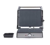 Petra PT5857SSCVDE Gril électrique - grandes plaques 29 x 23cm, ouverture à 180 ° pour la cuisson sur 2 surface, revêtement antiadhésif en céramique sans PFAS, température réglable, 2000 W