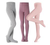 Petrass Girls Bas Chaussettes en tricot de coton doux et chaud Collants de jambe de couleur unie Chaussettes confortables pour filles, 3 pièces, Rose/gris/violet, 3-4 ans