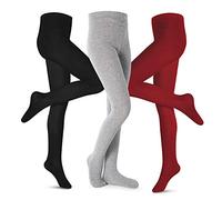 Petrass Girls Bas Chaussettes en tricot de coton doux et chaud Collants de jambe de couleur unie Chaussettes confortables pour filles, 3 pièces, Rouge vin/noir/gris, 5-6 ans