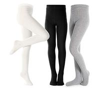 Petrass Girls Bas Chaussettes en tricot de coton doux et chaud Collants de jambe de couleur unie Chaussettes confortables pour filles, 3 pièces, Noir/ivoire/gris, 9-10 ans