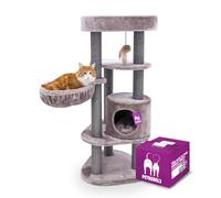 Petrebels Arbre à Chat Charlotte 134 cm Cappuccino, Arbre à Chats Compact avec Sofa XL, Hamac, Niche et Plateau de Repos