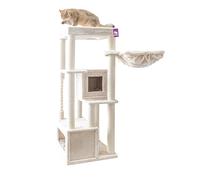 Petrebels Arbre à chat Lodge de 150 cm de haut, avec canapé XL, hamac et corde de jeu, arbre à chat pour plusieurs chats, couleur beige/crème