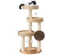 Petree Arbre à chat en bois massif pour grands chats - Tour à chat moderne à 4 niveaux avec griffoirs, lits tissés à la main et jouets | Capacité de 9,1 kg, facile à nettoyer, mobilier d'intérieur