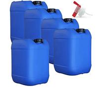 Petri Lot de 5 bidons d'eau et de boisson de 30 litres DIN 61 avec 1 robinet d'écoulement - Approuvé par l'ONU - Convient à un usage alimentaire - Sans BPA - Pour la restauration, le camping, les