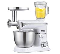 Pétrin 3 en 1, 6,5 L, 1 300 W, robot de cuisine électrique, mixeur 6 vitesses avec crochet pétrisseur, fouet, batteur et hachoir à aliments, blanc