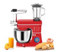 Pétrin électrique, batteur sur socle, appareil de cuisine multifonction 5 en 1 avec bol en acier inoxydable, bocal en verre et accessoires multiples pour la pâtisserie, la cuisine et l'extra