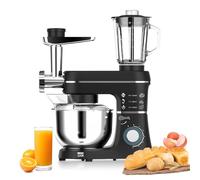 Pétrin électrique, batteur sur socle, appareil de cuisine multifonction 5 en 1 avec bol en acier inoxydable, bocal en verre et accessoires multiples pour la pâtisserie, la cuisine et l'extra