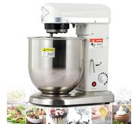 Pétrin vertical, robot pâtissier électrique sur socle, 500 W, 3 vitesses, bol en acier inoxydable de 10 L avec batteur et crochet pétrisseur pour usage professionnel.