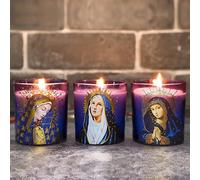 Petristrike Lot de 3 bougies de prière - Bougies de dévotion - Décoration religieuse de la Vierge de Marie - Bougies votives parfumées au romarin pour autel de prière, manteau d'église