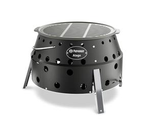 Petromax Atago Black Edition Barbecue mobile et brasero 4 en 1 | Four d'extérieur noir mat avec grille en fonte, pliable et peu de fumée, idéal pour le camping, le jardin et la terrasse