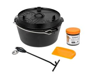 Petromax Dutch Oven Lot de 4 marmites à feu ft9-t, lève-couvercle, pâte d'entretien, grattoir