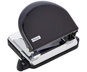Petrus 626830 Perceuse de bureau classique avec barre guide et marquages de format, perforation 20 feuilles, métal, gamme WOW, Noir