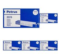 Petrus agrafes, Pour agrafer jusqu'à 30 feuilles, long de 6 mm, 1000 agrafes, Modèle 22/6, 55721 (Lot de 5)