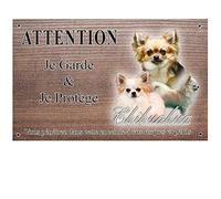 Pets-Easy.com Attention Chien de Garde personnalisée Chihuahua Poil Long - pré percée et vis proposées. De 30 cm à 15 cm…