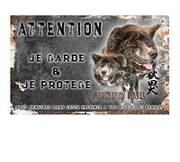 Pets-Easy.com Pancarte Attention au Chien personnalisée Akita inu brungé - pré percée et vis proposées. De 30 cm à 15 cm…
