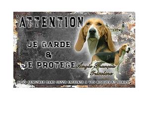 Pets-Easy.com Pancarte Attention au Chien personnalisée Anglo français de Petite vennerie - pré perforée et vis livrées. De 30 cm à 15 cm…