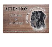 Pets-Easy.com Panneau Attention au Chien personnalisée Dogue Allemand Noir - pré perforée et vis comprises. De 30 cm à 15 cm…