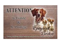 Pets-Easy.com Panneau Attention au Chien personnalisée épagneul-Breton - pré perforée et vis livrées. De 30 cm à 15 cm…