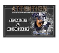 Pets-Easy.com Plaque Attention au Chien Beauceron arlequin - pré percée et vis comprises. De 30 cm à 15 cm…