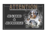 Pets-Easy.com Plaque Attention au Chien Berger Australien Bleu - pré percée et vis fournies. De 30 cm à 15 cm…