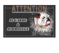 Pets-Easy.com Plaque Attention au Chien Bulldog - pré perforée et vis proposées. De 30 cm à 15 cm…