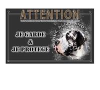 Pets-Easy.com Plaque Attention au Chien Dogue Allemand arlequin - pré perforée et vis proposées. De 30 cm à 15 cm…