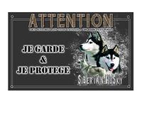 Pets-Easy.com Plaque Attention au Chien Husky de sibérie - pré percée et vis livrées. De 30 cm à 15 cm…