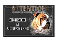 Pets-easy Plaque Attention au Chien Bulldog Anglais - pré perforée et vis données. De 30 cm à 15 cm…