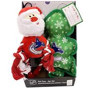 Pets First NHL Vancouver Canucks Jouet en corde Père Noël et arbre de Noël en peluche, lot de 2 jouets pour chien, jouets de vacances pour chiens avec logo de l'équipe de la NHL