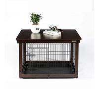 Pet's Home Cage pour chien Clôture intérieure en bois Cage pour chien Cage d'extérieur pour chien Filet de roulement Plateau ABS + Cage Plus Cage Plus Housse en bois Marron foncé Cage (L)