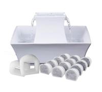 PetSafe Drinkwell Pagoda Fontaine pour animal domestique Capacité 2 l Fontaine à eau surélevée en céramique pour chat 2 niveaux de flux en chute libre, filtre à charbon et mousse inclus pour fournir