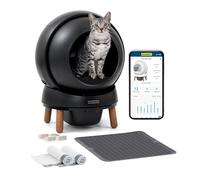 PetSafe ScoopFree SmartSpin Litière autonettoyante noire - Contrôle des odeurs - Contrôle par application - Jusqu'à 2 semaines de nettoyage mains libres - Comprend un tapis de litière, 50 sacs