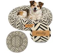 Petsen Panier Chien Personnalisé avec Nom, Panier Anti Stress Rond pour Petit et Grand Chien, Coussin Chien Lavable avec Base Antidérapante (Noir, S)