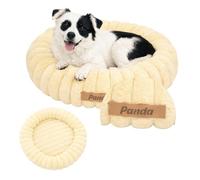 Petsen Panier Chien Rond Personnalisable avec Nom - Coussin Anti Stress en Peluche Douce, Lavable en Machine, Fond Antidérapant, pour Chiens et Chats (Jaune, M 60 cm)
