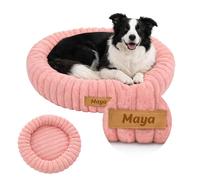 Petsen Panier Chien Rond Personnalisable avec Nom - Coussin Anti Stress en Peluche Douce, Lavable en Machine, Fond Antidérapant, pour Chiens et Chats (Rose, XL 90)