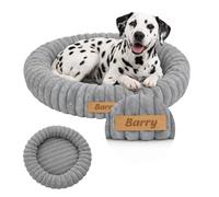 Petsen Panier Chien Rond Personnalisable avec Nom - Coussin Anti Stress en Peluche Douce, Lavable en Machine, Fond Antidérapant, pour Chiens et Chats (Gris, XL 90)