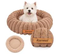Petsen Panier Chien Rond Personnalisable avec Nom - Coussin Anti Stress en Peluche Douce, Lavable en Machine, Fond Antidérapant, pour Chiens et Chats (Marron, M 60 cm)