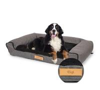 Petsen Personnalisé Lit pour Chien - Panier Lavable avec Gravure du Nom - Canapé Sofa (Velours Côtelé Gris-Noir, XXL)