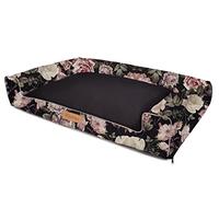 Petsen Personnalisé Lit pour Chien - Panier pour Chien Lavable avec Gravure du nom - Canapé pour Chien - Sofa pour Chien (Noir + Roses, XXL)