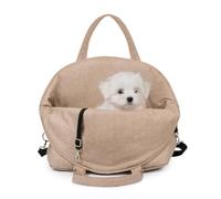 Petsen Sac de Transport pour Petit Chien Chat, Siège Auto, Lit pour Chien avec Matelas Coussin Amovible, Léger Caisse pour Voyage, Pochette de Voyage, Porte Chien (Beige)
