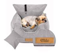 Petsen Siège Auto pour Chiens Petits et Moyens, Siège rehausseur, Poche de Rangement, Laisse de sécurité, Coussin Amovible, Lit + nom de Chien
