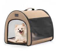 Petsfit Cage pour Chien Pliable pour Petits Chiens et Chats, Cage Chien à Domicile avec Design bombé, Caisse de Transport Chien avec Fermeture éclair Anti-Ouverture et Coussin en Peluche,S,Kaki