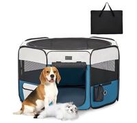 Petsfit Parc pour Chien，Pliable Parc pour Chiots Parc pour Animaux,Pop-Up Design pour Chiens Lapins Chats,Fond Anti-Fuite,Conception Anti-mâchouillis,Gris/Bleu,M