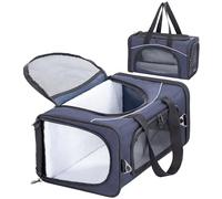 Petsfit Sac de Transport pour Chat Chien avec 2 Coussins - Caisse de Transport Pliable Bandoulière Démontable Lavable, pour Voyage Avion, Voiture, M/Bleu