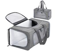 Petsfit Sac de Transport pour Chat Chien avec 2 Coussins - Caisse de Transport Pliable Bandoulière Démontable Lavable, pour Voyage Avion, Voiture, M/Gris