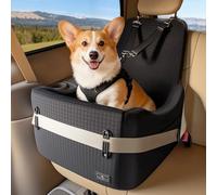 PETSFIT Siège Auto pour Chien, pour Chiens Petits/Moyens jusqu'à 15kg - Système de Sécurité Breveté, Coussin Mémoire de Forme 13cm, Housse Lavable, Coussin Double Face, Idéal pour Voyage- Noir & Gris
